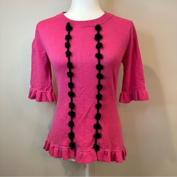 Prabal Gurung Sweaters - Prabal Gurung Collective Barbie Hot Pink peony pom pom sweater top size 2 XS
